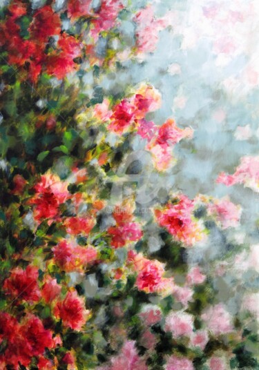 Peinture intitulée "Fleur rouges dans l…" par Fabienne Monestier, Œuvre d'art originale, Acrylique