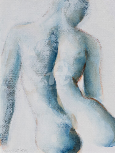 Dessin intitulée "Nu bleu" par Fabienne Monestier, Œuvre d'art originale, Autre