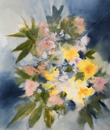Peinture intitulée "Le bouquet jaune" par Fabienne Monestier, Œuvre d'art originale, Huile Monté sur Châssis en bois