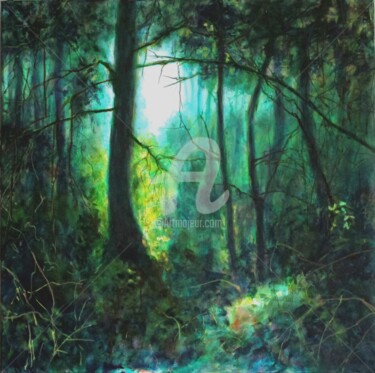 Painting titled "La forêt" by Fabienne Monestier, Original Artwork, Acrylic Mounted on Wood Stretcher frame