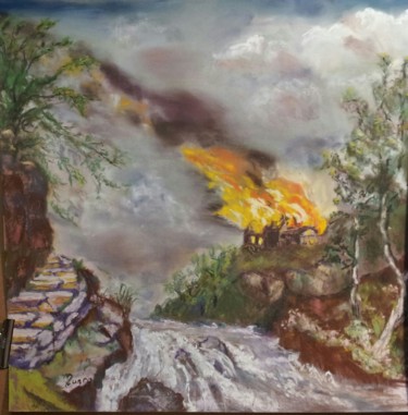 Peinture intitulée "Incendie et torrent" par Munro, Œuvre d'art originale, Pastel