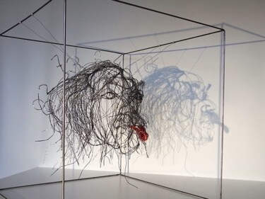 Sculpture titled "Albert Einstein dan…" by Fabienne Quenard, Original Artwork, Wire
