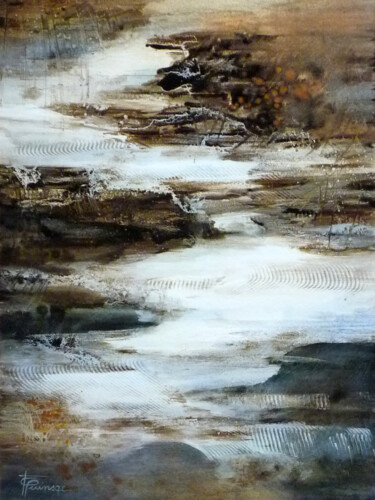 Painting titled "Terre et eau / Méan…" by Fabienne Quinsac, Original Artwork, Acrylic