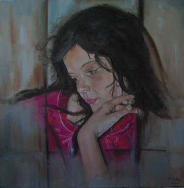 Painting titled "Fillette à la tuniq…" by Fabienne Rattier, Original Artwork