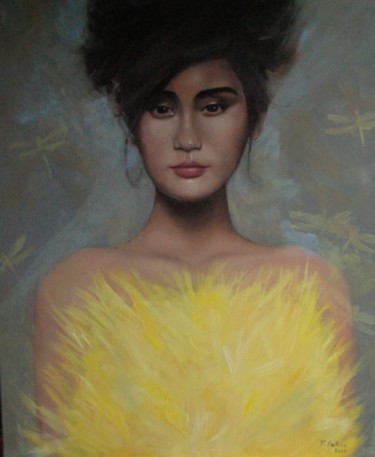 Painting titled "Femme asiatique" by Fabienne Rattier, Original Artwork, Oil