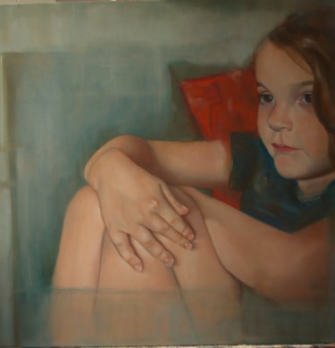 Peinture intitulée "Petite fille contem…" par Fabienne Rattier, Œuvre d'art originale, Huile