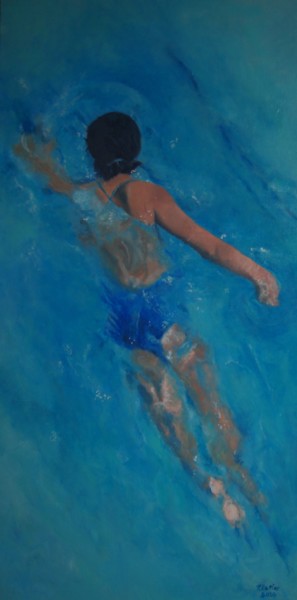Ζωγραφική με τίτλο "Blue" από Fabienne Rattier, Αυθεντικά έργα τέχνης, Λάδι