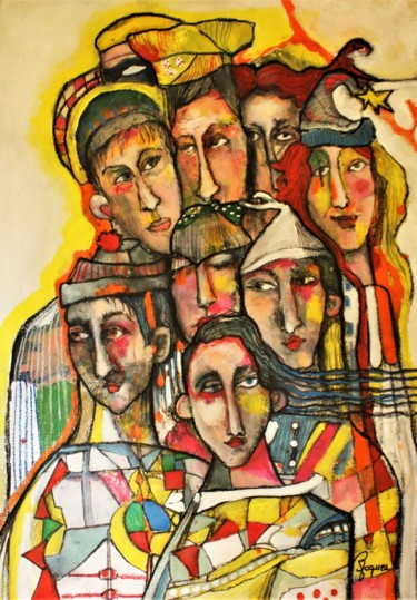 Peinture intitulée "les comédiens" par Fabienne Roques, Œuvre d'art originale, Acrylique