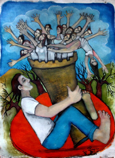 Peinture intitulée "le phallus" par Fabienne Roques, Œuvre d'art originale, Huile