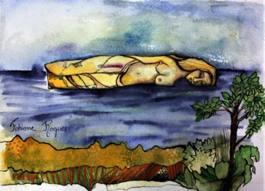 Peinture intitulée "Percé, le rocher" par Fabienne Roques, Œuvre d'art originale, Aquarelle