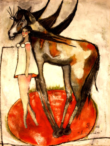 Peinture intitulée "la guerrière" par Fabienne Roques, Œuvre d'art originale, Huile