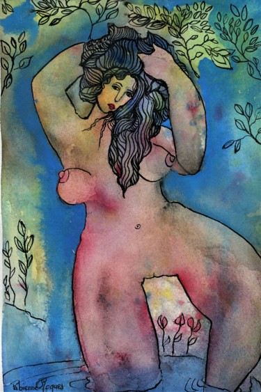 Peinture intitulée "Suzanne au bain" par Fabienne Roques, Œuvre d'art originale, Aquarelle