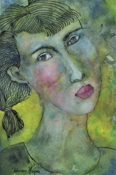 Peinture intitulée "l'adolescente" par Fabienne Roques, Œuvre d'art originale, Aquarelle