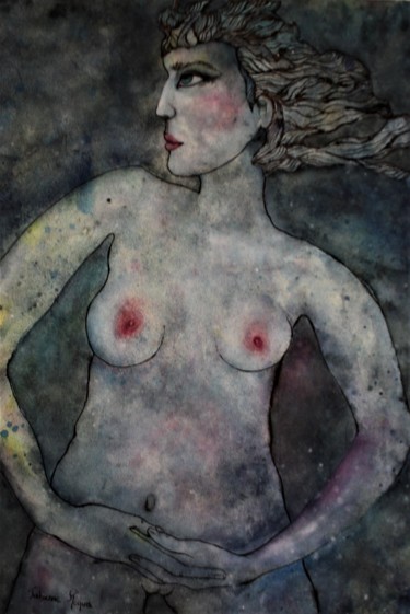 Peinture intitulée "Athéna La guerrière" par Fabienne Roques, Œuvre d'art originale, Aquarelle
