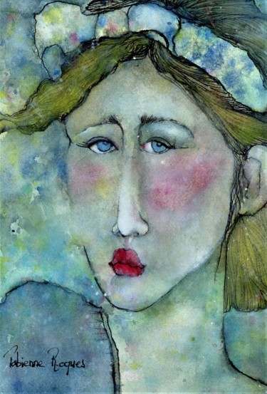 「La fille qui se pre…」というタイトルの絵画 Fabienne Roquesによって, オリジナルのアートワーク, インク