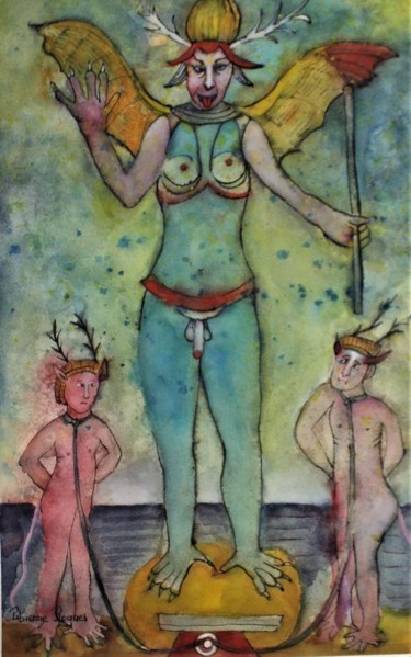 Peinture intitulée "Le diable" par Fabienne Roques, Œuvre d'art originale, Aquarelle