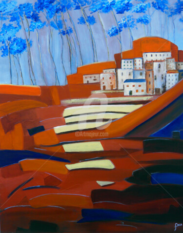 Картина под названием "Les collines rouges" - Fasi, Подлинное произведение искусства, Акрил