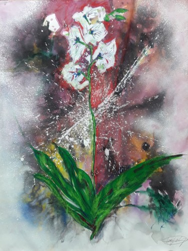 Painting titled "Avril 2020, orchidé…" by Fabienne Touzladjian, Original Artwork, Acrylic