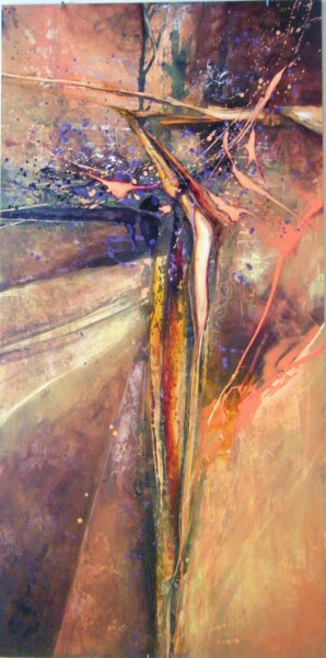 Pintura intitulada "Oiseau de paradis" por Fabienne Blanc, Obras de arte originais, Acrílico Montado em Painel de madeira