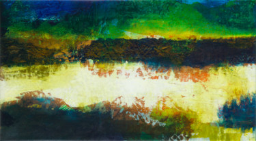 Paysage abstrait : Le lac de lumière Peinture intitulée "Paysage abstrait :…" par Fabienne Monestier, Œuvre d'art originale, Acrylique Monté sur Châssis