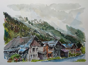 Painting titled "Les Iles - Chamonix" by Vincent Dumolard, Original Artwork, Watercolor