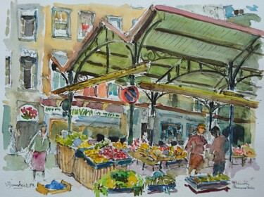 Peinture intitulée "Grenoble, Place aux…" par Vincent Dumolard, Œuvre d'art originale, Aquarelle