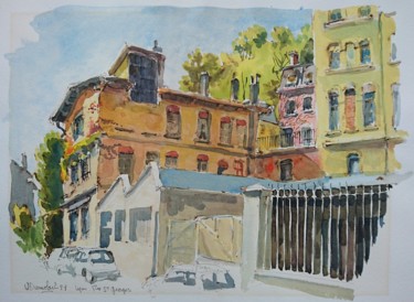 Painting titled "Lyon, rue Saint-Geo…" by Vincent Dumolard, Original Artwork, Watercolor
