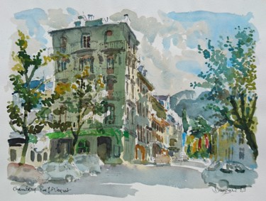 Painting titled "Chambery, rue Jean-…" by Vincent Dumolard, Original Artwork, Watercolor