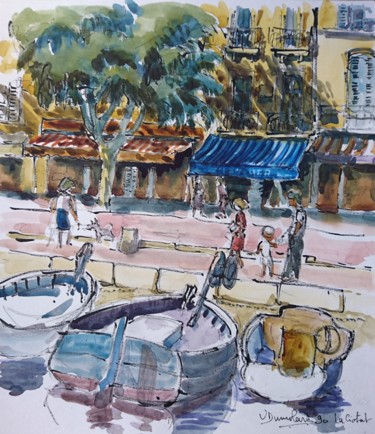 Painting titled "La Ciotat, sur le q…" by Vincent Dumolard, Original Artwork, Watercolor