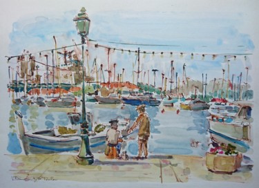 Painting titled "Toulon, le port" by Vincent Dumolard, Original Artwork, Watercolor