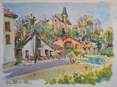 Painting titled "Herblay, église Sai…" by Vincent Dumolard, Original Artwork, Watercolor