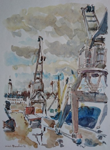 Malarstwo zatytułowany „Lorient, le port ma…” autorstwa Vincent Dumolard, Oryginalna praca, Akwarela