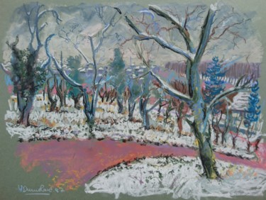 Disegno intitolato "Les arbres sous la…" da Vincent Dumolard, Opera d'arte originale, Pastello