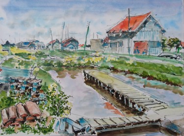 Painting titled "Port ostréicole de…" by Vincent Dumolard, Original Artwork, Watercolor