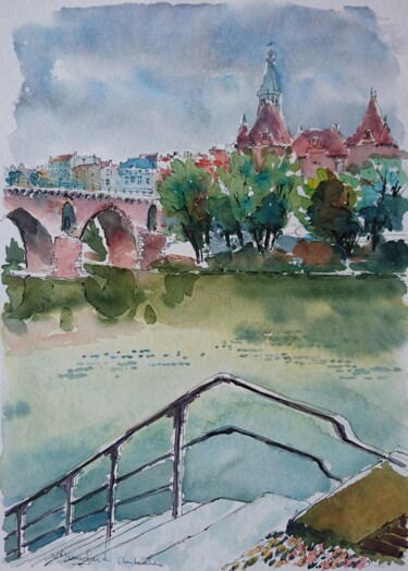 Peinture intitulée "Montauban, le Pont…" par Vincent Dumolard, Œuvre d'art originale, Aquarelle