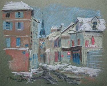 Disegno intitolato "La ville sous la ne…" da Vincent Dumolard, Opera d'arte originale, Pastello