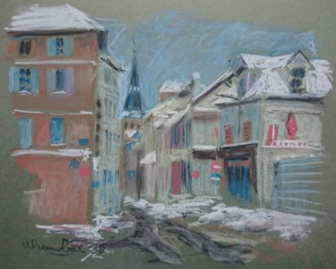 Dibujo titulada "La ville sous la ne…" por Vincent Dumolard, Obra de arte original, Pastel