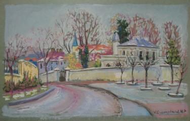 Dessin intitulée "La ville en hiver" par Vincent Dumolard, Œuvre d'art originale, Pastel