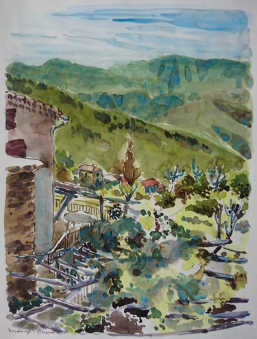 Painting titled "Lamelouze, Gard" by Vincent Dumolard, Original Artwork, Watercolor