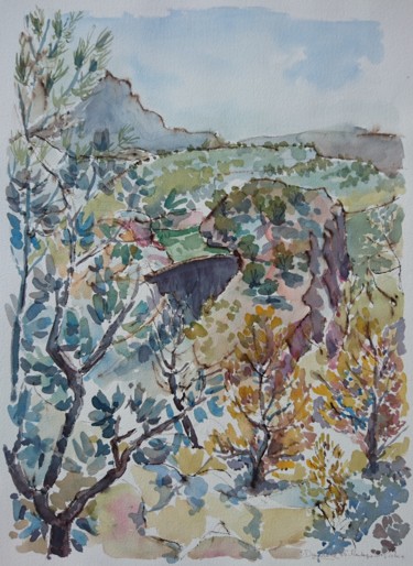 Painting titled "Montagne Sainte-Vic…" by Vincent Dumolard, Original Artwork, Watercolor