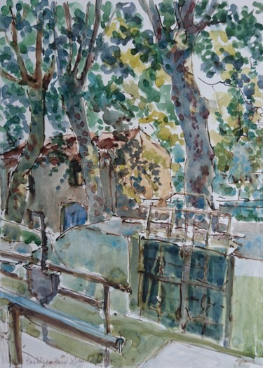 Painting titled "Castelnaudary, l'éc…" by Vincent Dumolard, Original Artwork, Watercolor