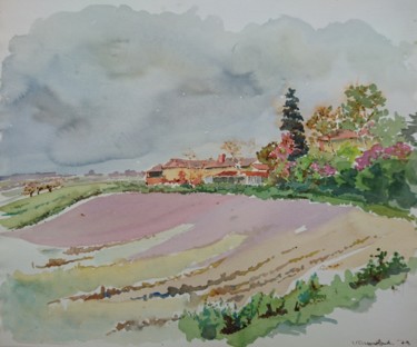 Painting titled "Lauragais" by Vincent Dumolard, Original Artwork, Watercolor