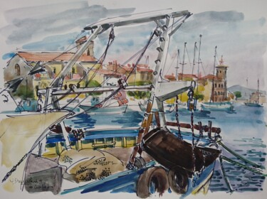 Pittura intitolato "La Ciotat, bateaux…" da Vincent Dumolard, Opera d'arte originale, Acquarello