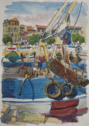 Painting titled "La Ciotat, bateaux…" by Vincent Dumolard, Original Artwork, Watercolor