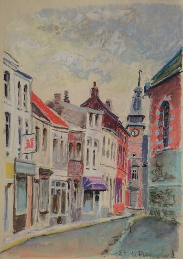 Malerei mit dem Titel "Bavay, rue Saint-Ma…" von Vincent Dumolard, Original-Kunstwerk, Pastell