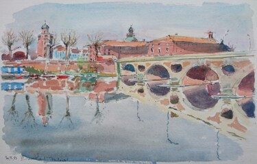 Painting titled "Toulouse, le Pont N…" by Vincent Dumolard, Original Artwork, Watercolor
