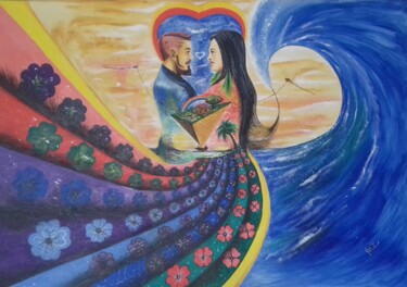 Painting titled "O Primeiro Amor" by Fábio Francisco Silva, Original Artwork, Acrylic Mounted on Wood Stretcher frame