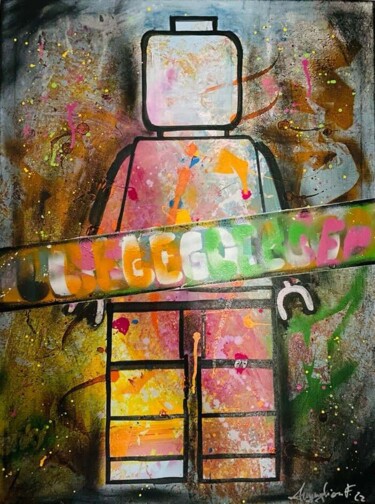 Painting titled "Bambolotto Lego" by Fabio Augugliaro, Original Artwork, Spray paint Mounted on Wood Stretcher frame