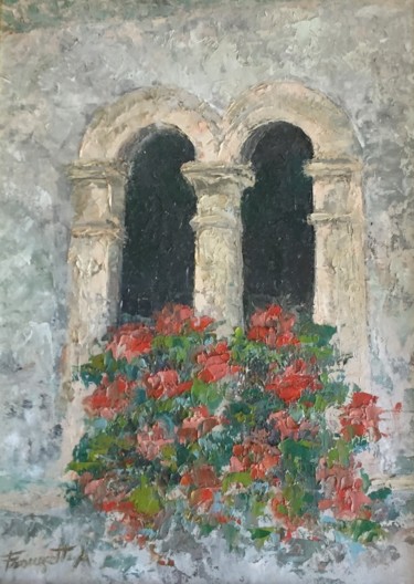 Pittura intitolato "Balcone fiorito.jpg" da Angelo Franzetti, Opera d'arte originale, Olio