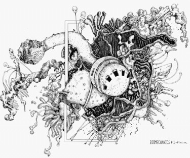 Pittura intitolato "Biomechanics # 1" da Fabio Dainese, Opera d'arte originale, Inchiostro
